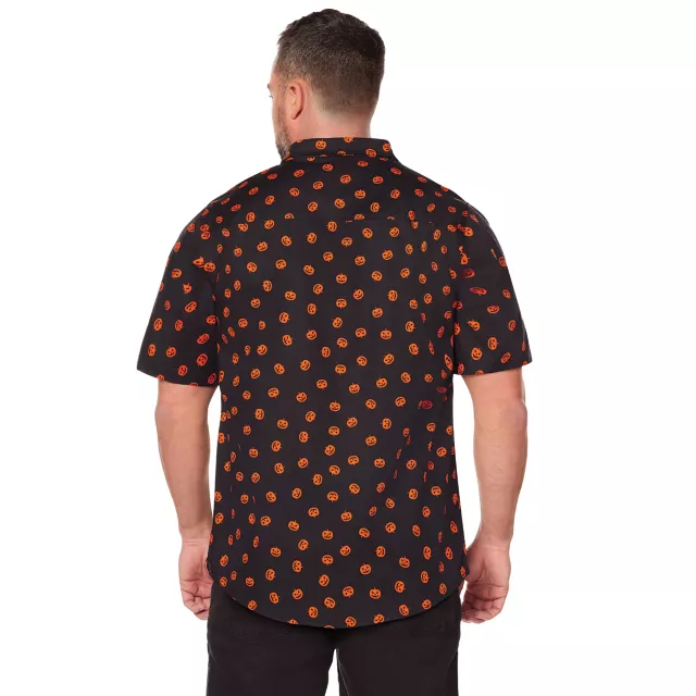 Pumpkin Print Button Down Plus Size Shirt