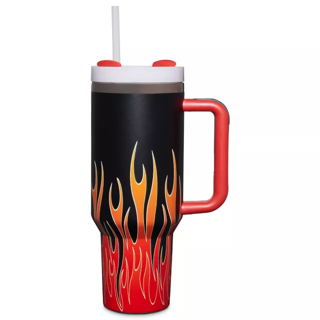 Black and Orange Flame Travel Tumbler with Straw - 40 oz.