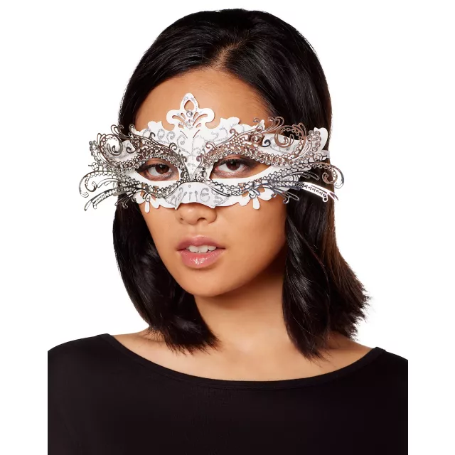 White and Silver Filigree Eye Half Mask