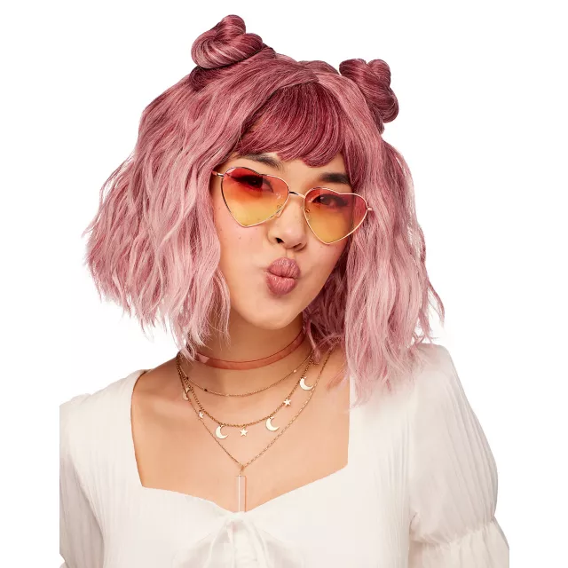 Purple Wavy Buns and Bangs Wig