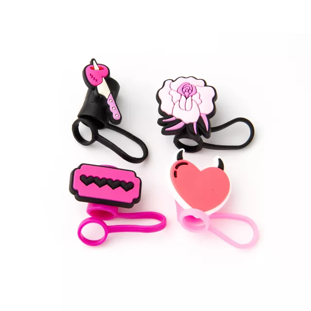 Black and Pink Travel Tumbler Straw Toppers - 4 Pack
