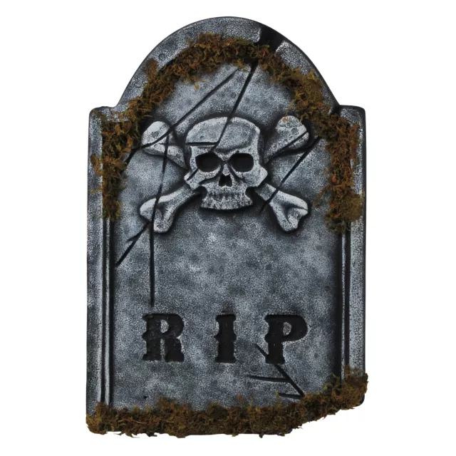 1.5 Ft Skull Face Tombstone with Moss