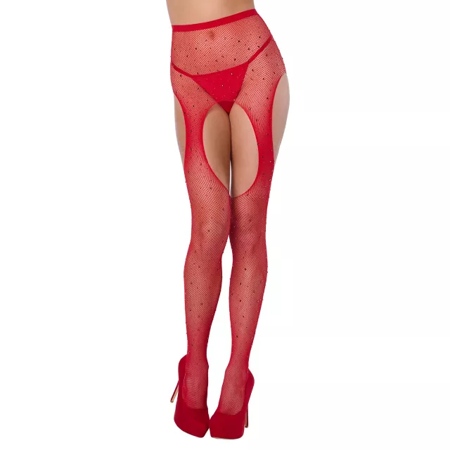 Red Rhinestone Garter Tights