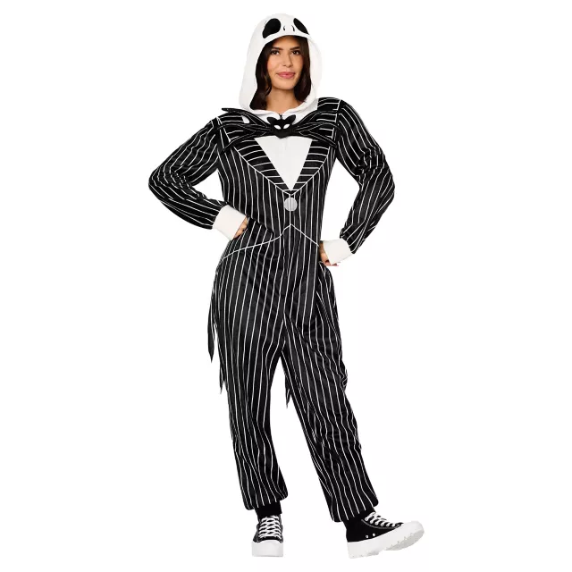 Adult Jack Skellington Hooded Plush Jumpsuit Costume -  The Nightmare Before Christmas