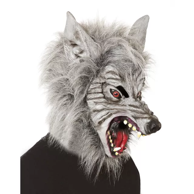 Grey Faux Fur Wolf Full Mask with Hands