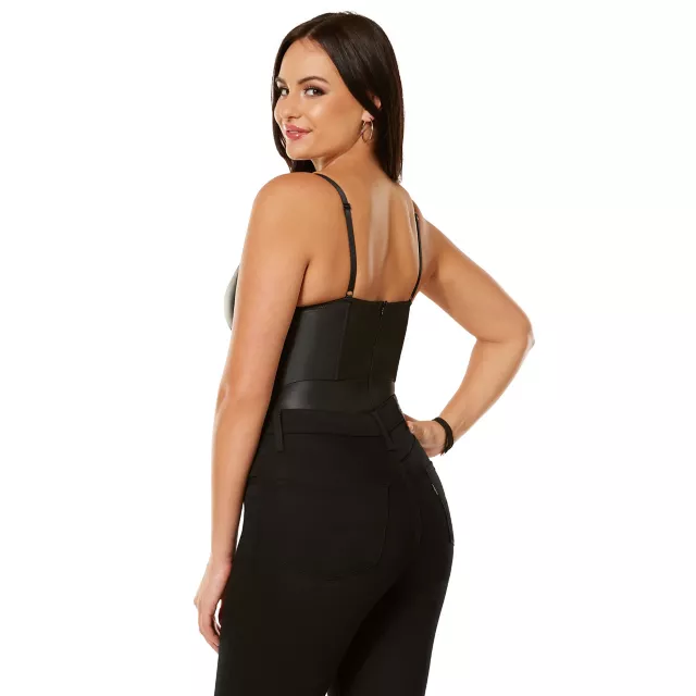 Black Pleather Lace Cup Bodysuit