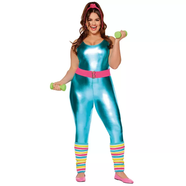 Adult Classic Barbie Plus Size Aerobics Catsuit Costume