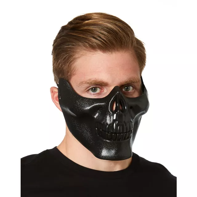 Black Metallic Skull Half Mask
