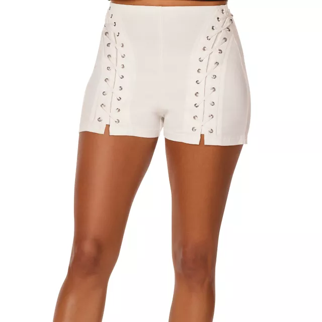 White Lace Up Shorts