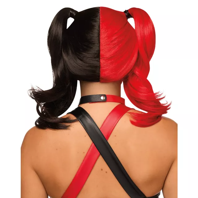 Harley Quinn Red and Black Pigtails Wig - DC Villains