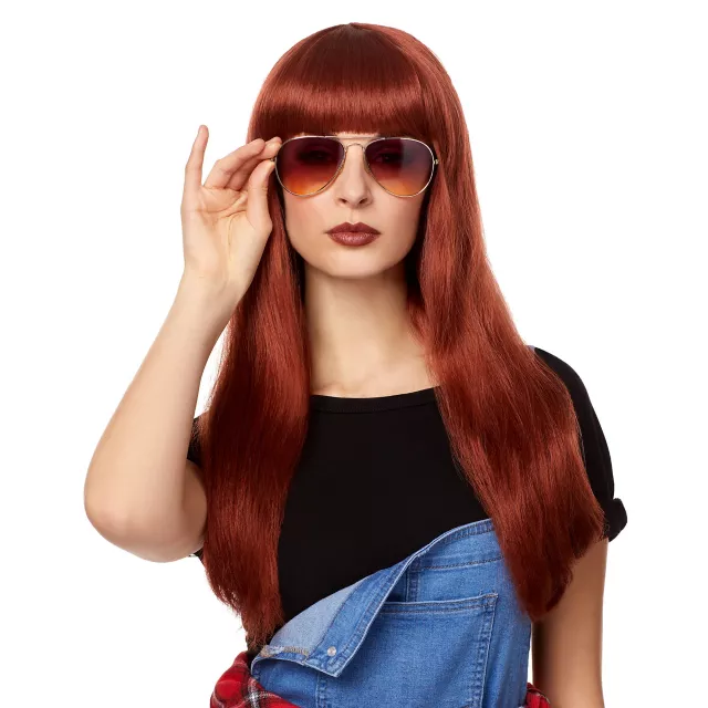 Long Auburn Wig with Bangs