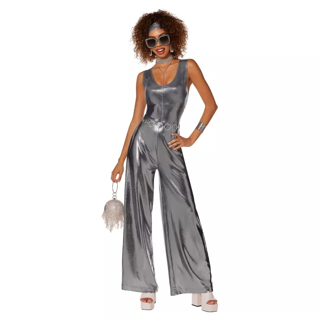Adult Silver Disco Jumpsuit Costume