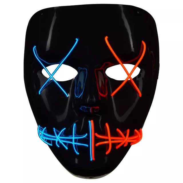 Light-Up El Wire Blue and Red Stitched Half Mask