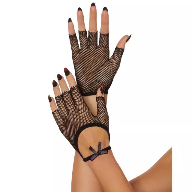 Black Bow Fishnet Gloves
