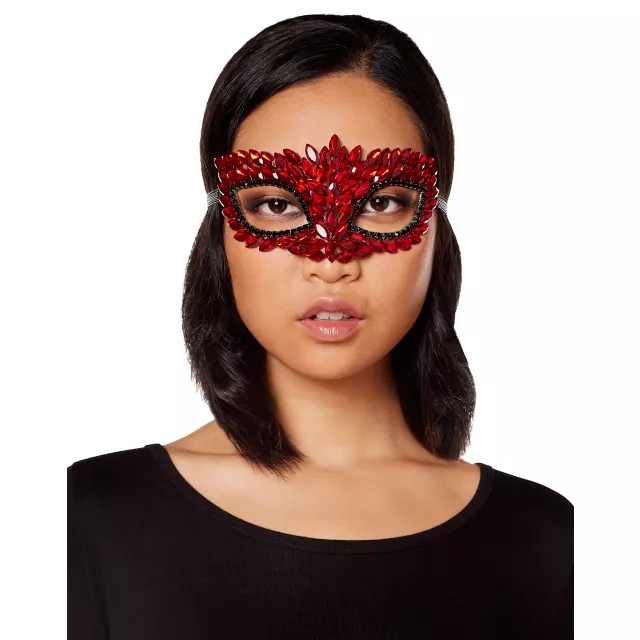 Red Rhinestone Eye Half Mask