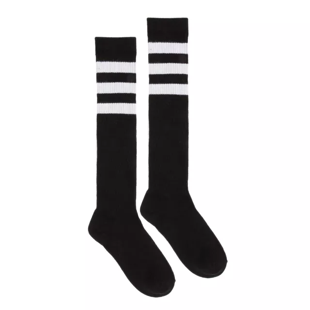 Black with White Striped Knee High Socks