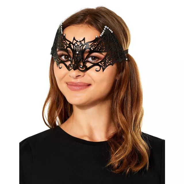 Rhinestone Bat Half Mask