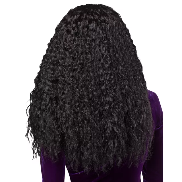 Black Crimped Wig with Bangs