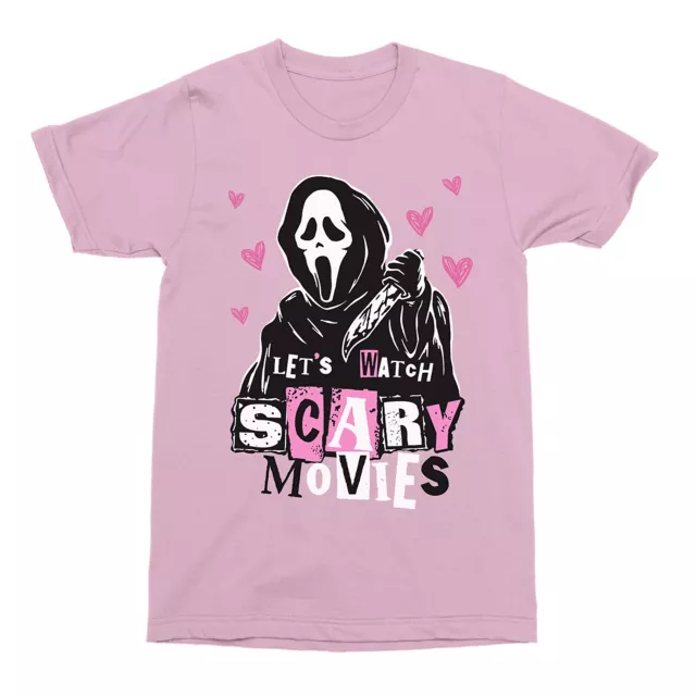 Pink Ghost Face Let's Watch Scary Movies T Shirt