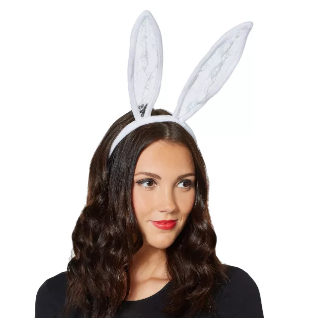 White Velour and Lace Bunny Ears