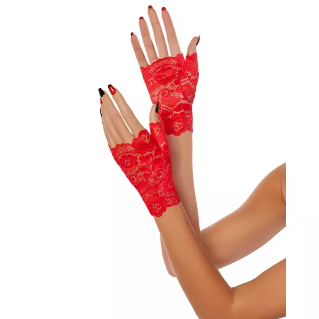 Short Red Lace Gloves