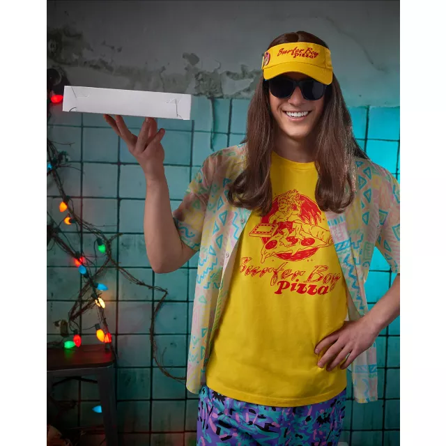Adult Surfer Boy Pizza T Shirt - Stranger Things
