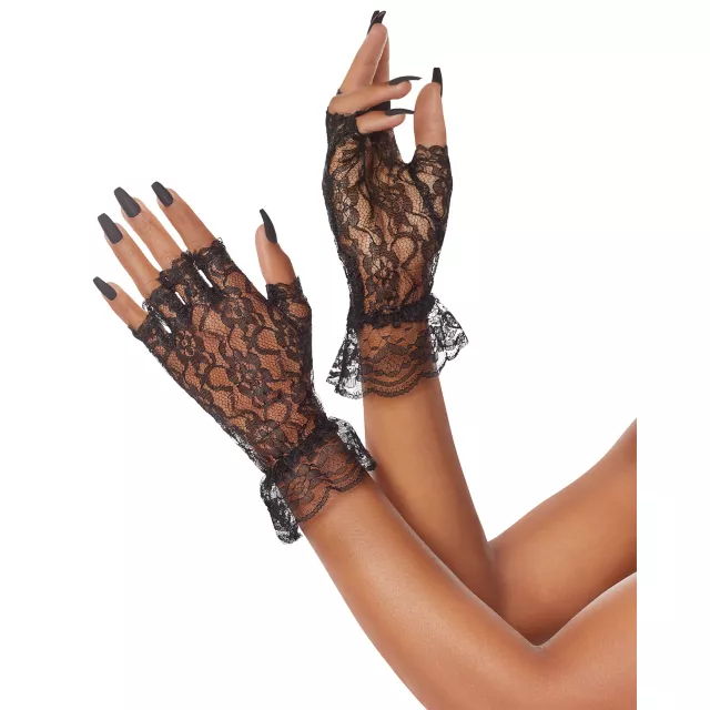 Black Lace Ruffle Gloves