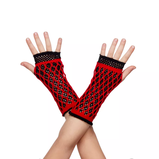 Black and Red Fishnet Gloves