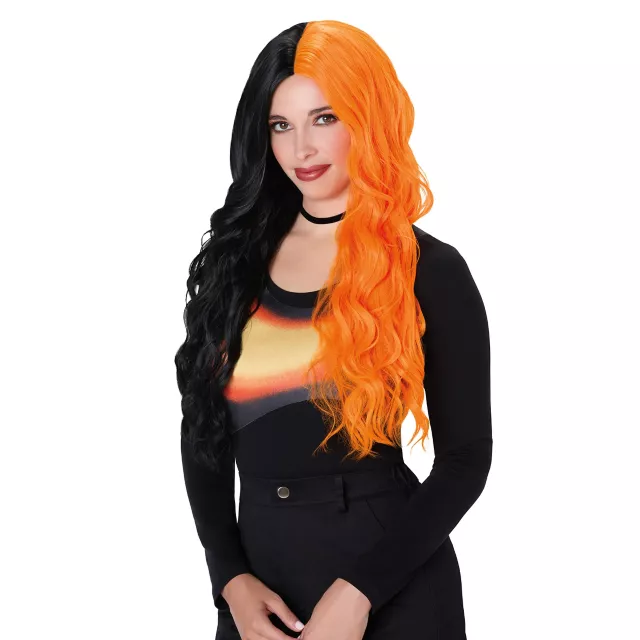 Heat Resistant Black and Orange Split Wig