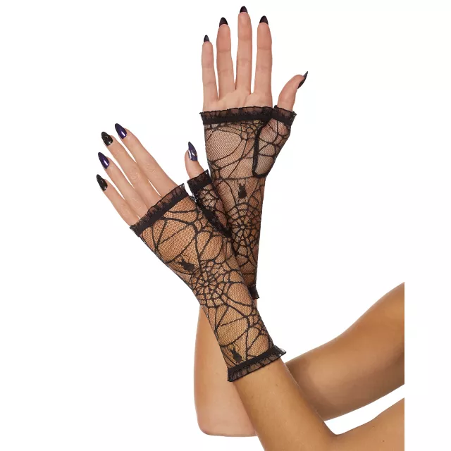 Black Fingerless Spider Web Gloves