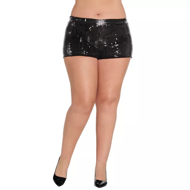 Adult Plus Size Black Sequin Shorts