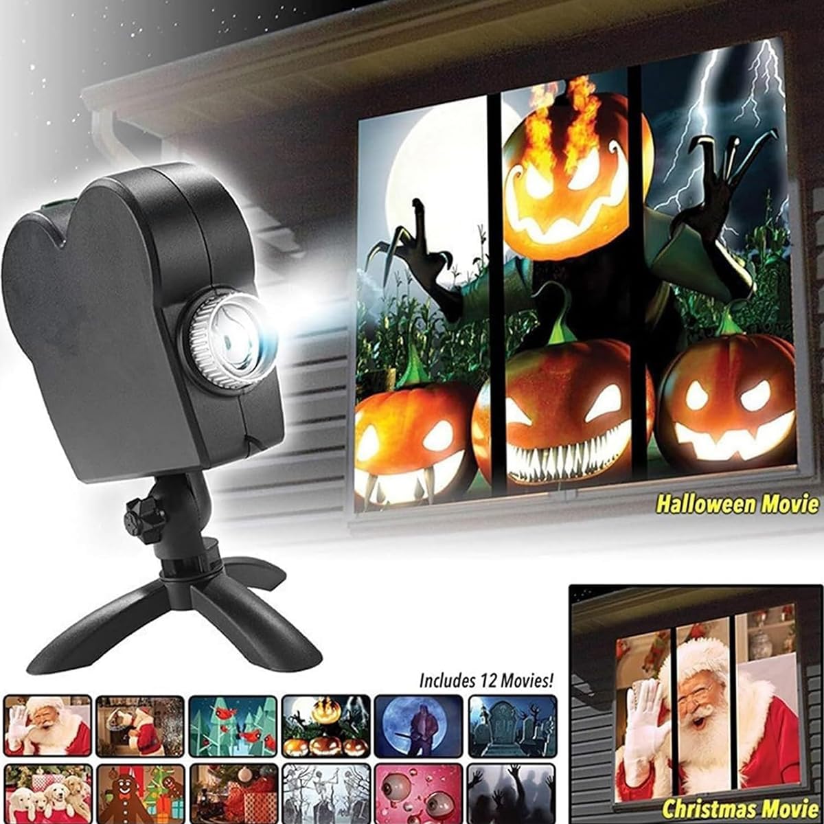 Halloween Holographic Projector, Halloween Window Projector, Halloween Projector Lights Outdoor, Christmas Led Projector Lights, Built-in 12 Movies for Halloween & Christmas Decorations