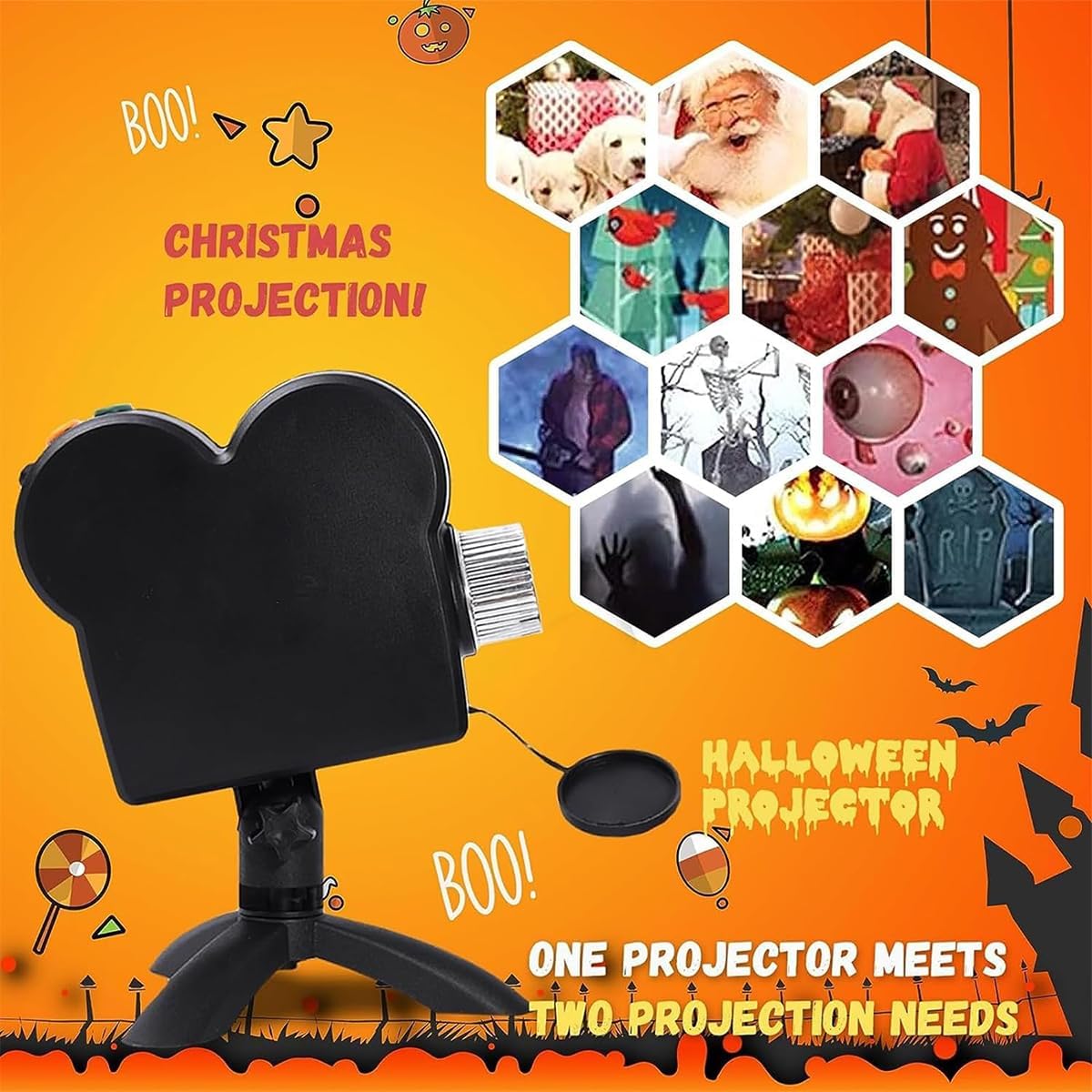 Halloween Holographic Projector, Halloween Window Projector, Halloween Projector Lights Outdoor, Christmas Led Projector Lights, Built-in 12 Movies for Halloween & Christmas Decorations