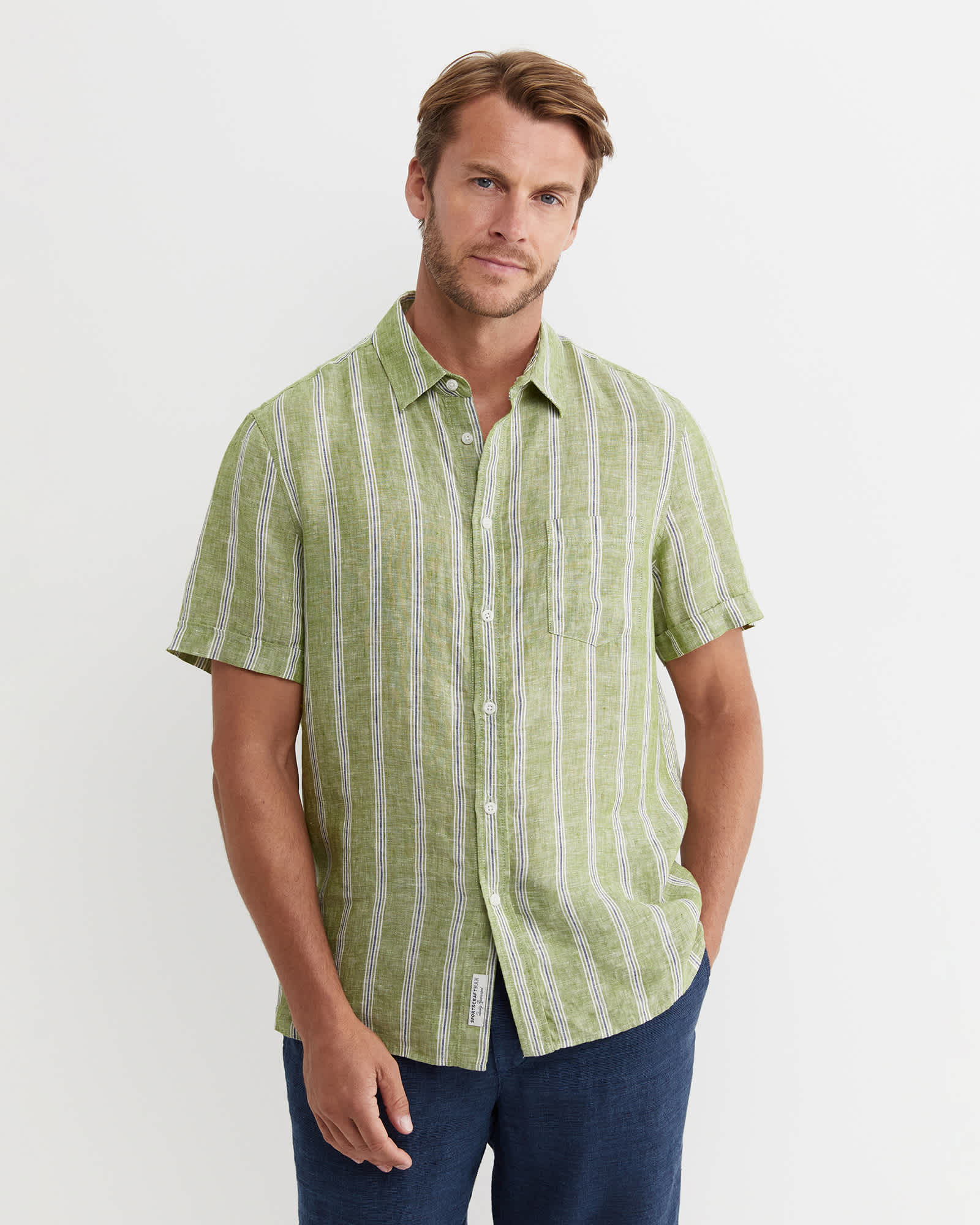 Flynn Short Sleeve Stripe Linen Shirt