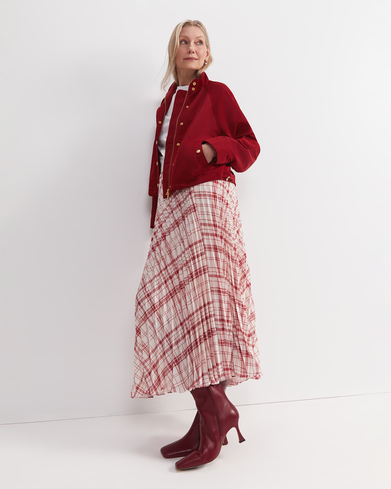 Ruby Check Pleat Maxi Skirt
