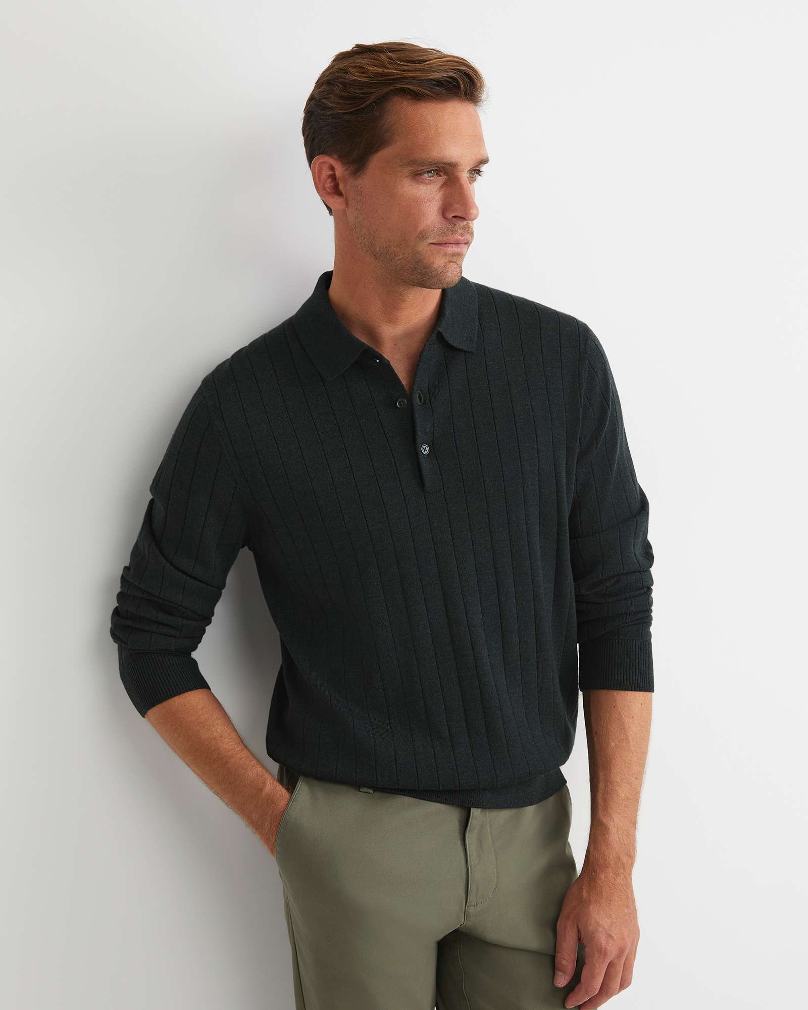 Angus Merino Long Sleeve Knit Polo