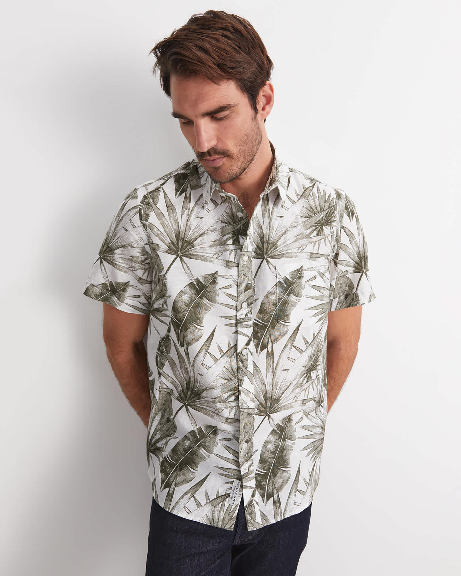 Cecile Palm Print Short Sleeve Shirt