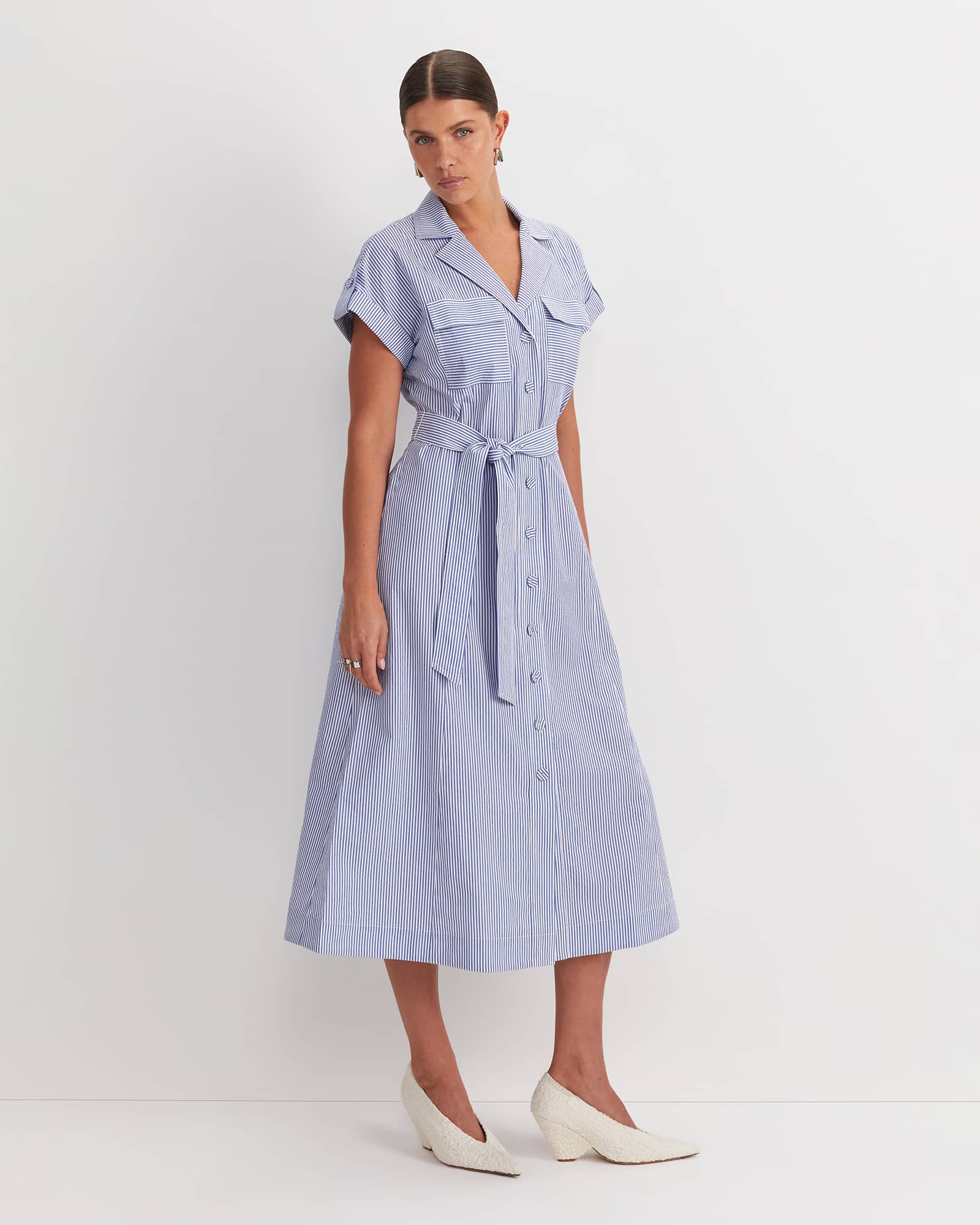 Nia Seersucker Midi Dress