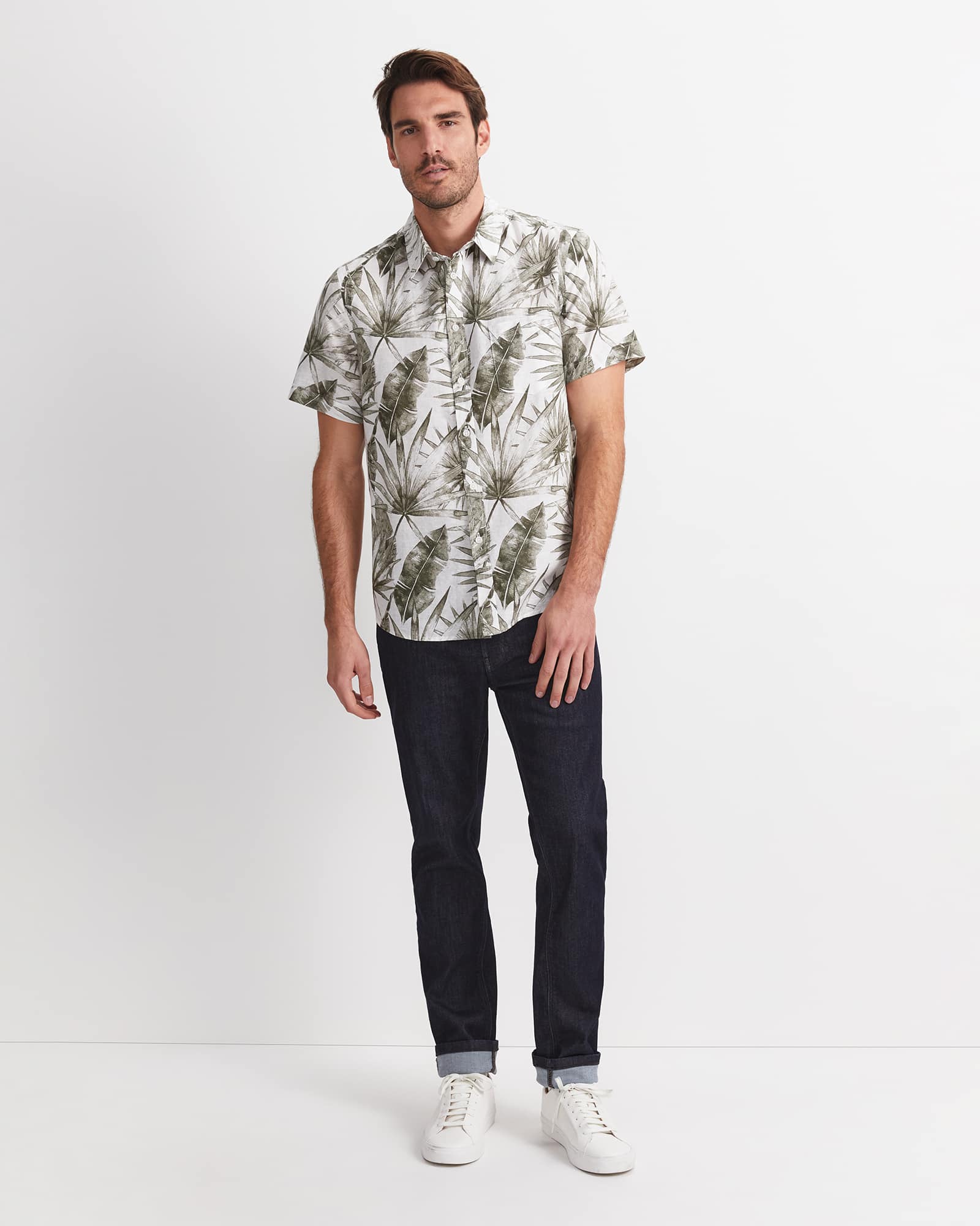 Cecile Palm Print Short Sleeve Shirt