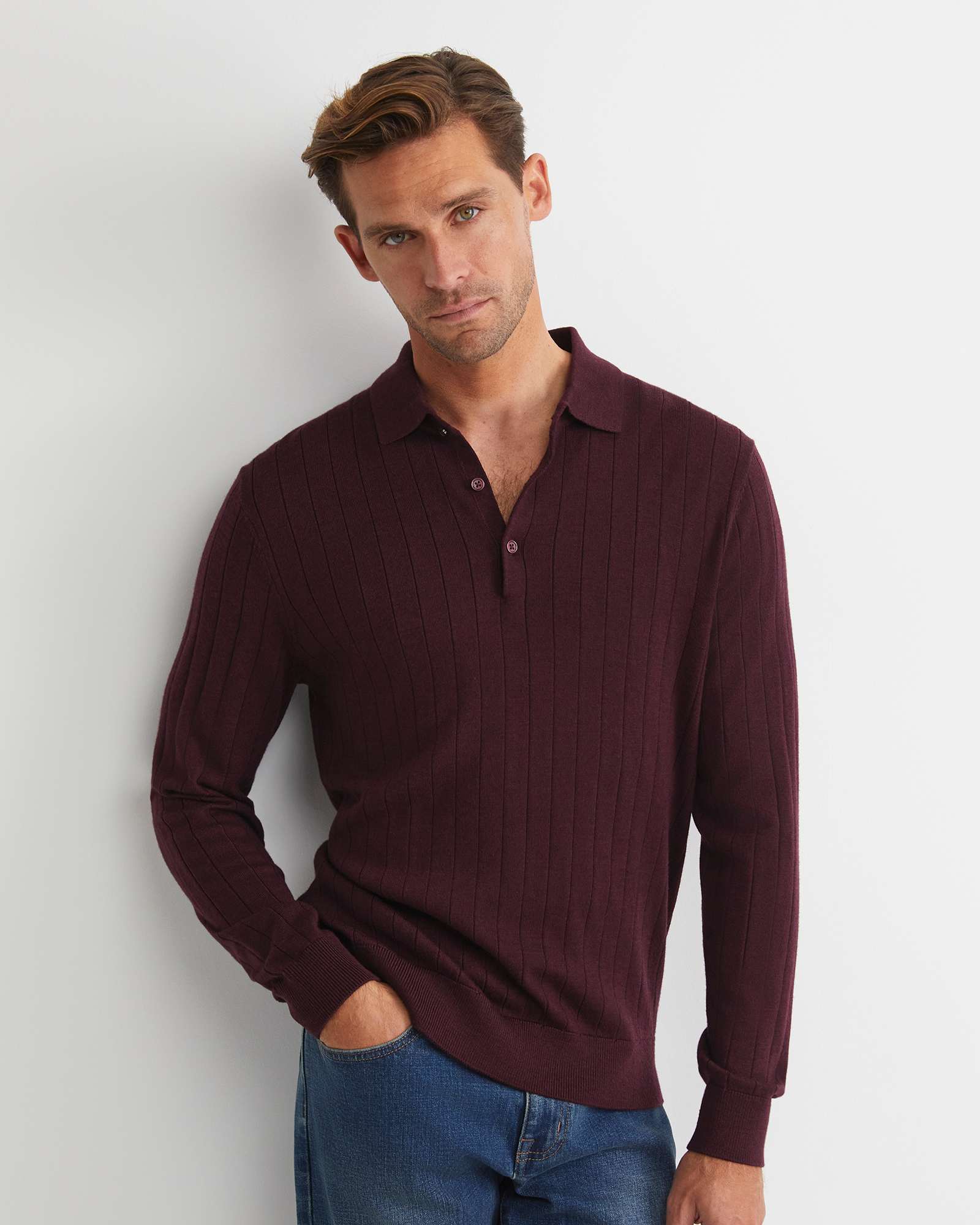 Angus Merino Long Sleeve Knit Polo