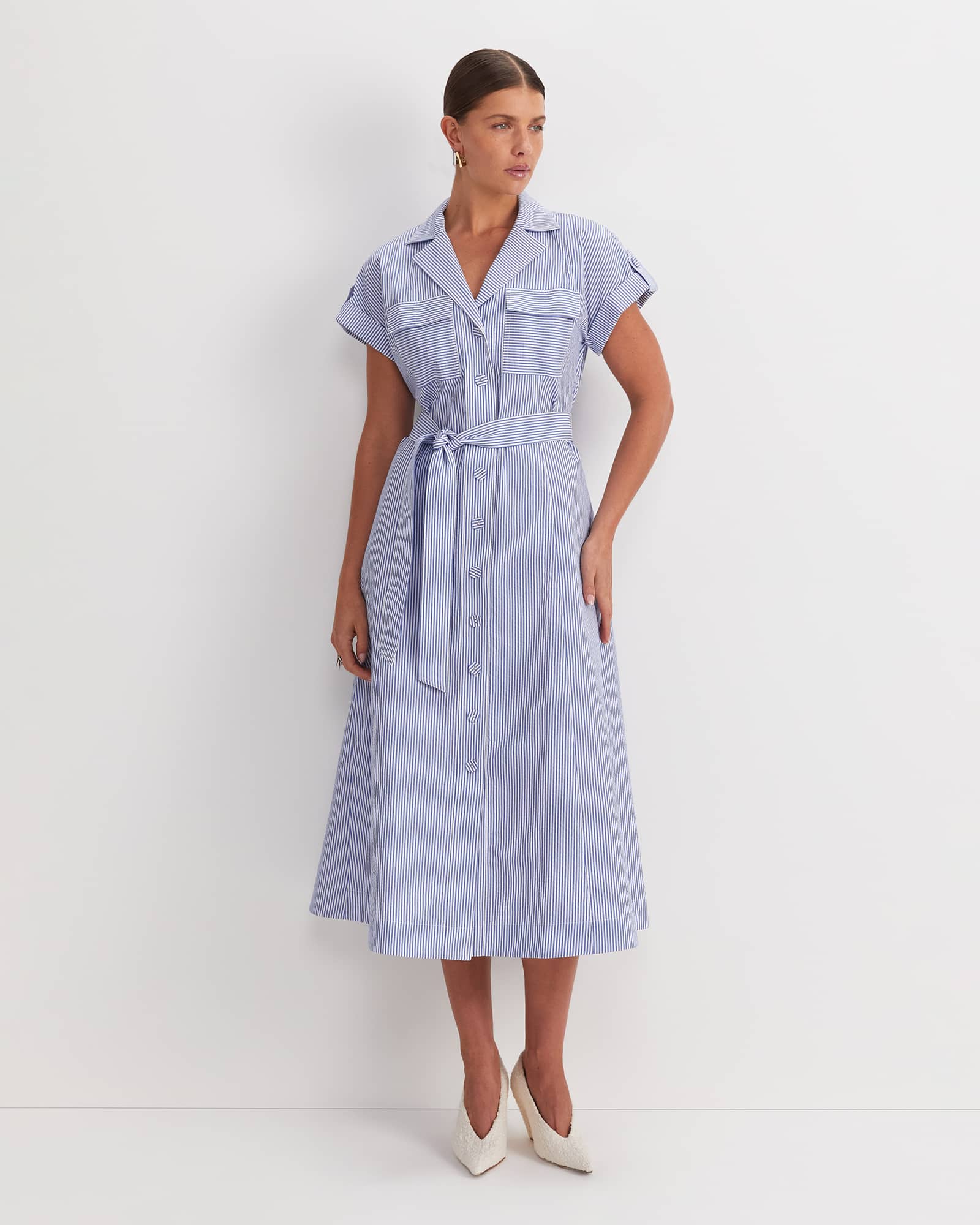 Nia Seersucker Midi Dress