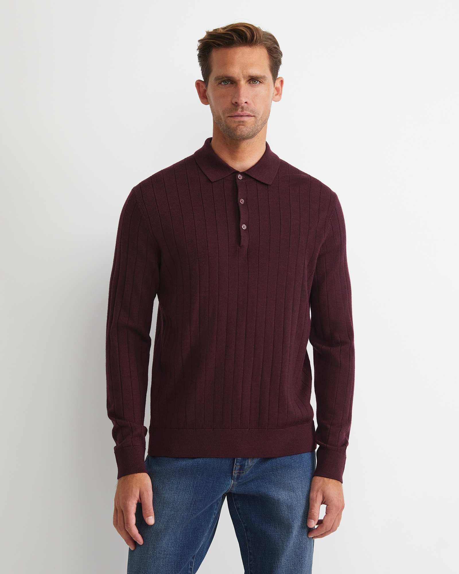 Angus Merino Long Sleeve Knit Polo