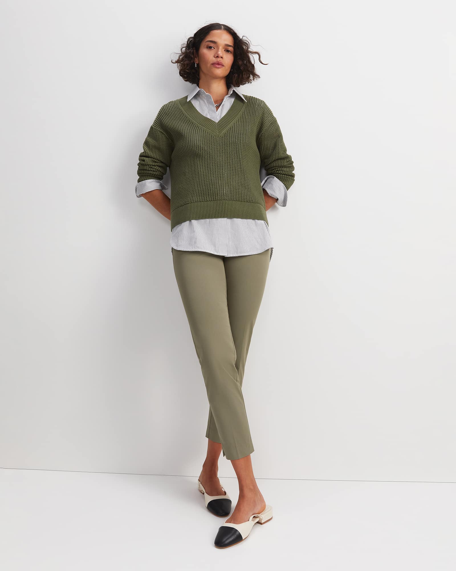 Cotton Crochet V-Neck Knit