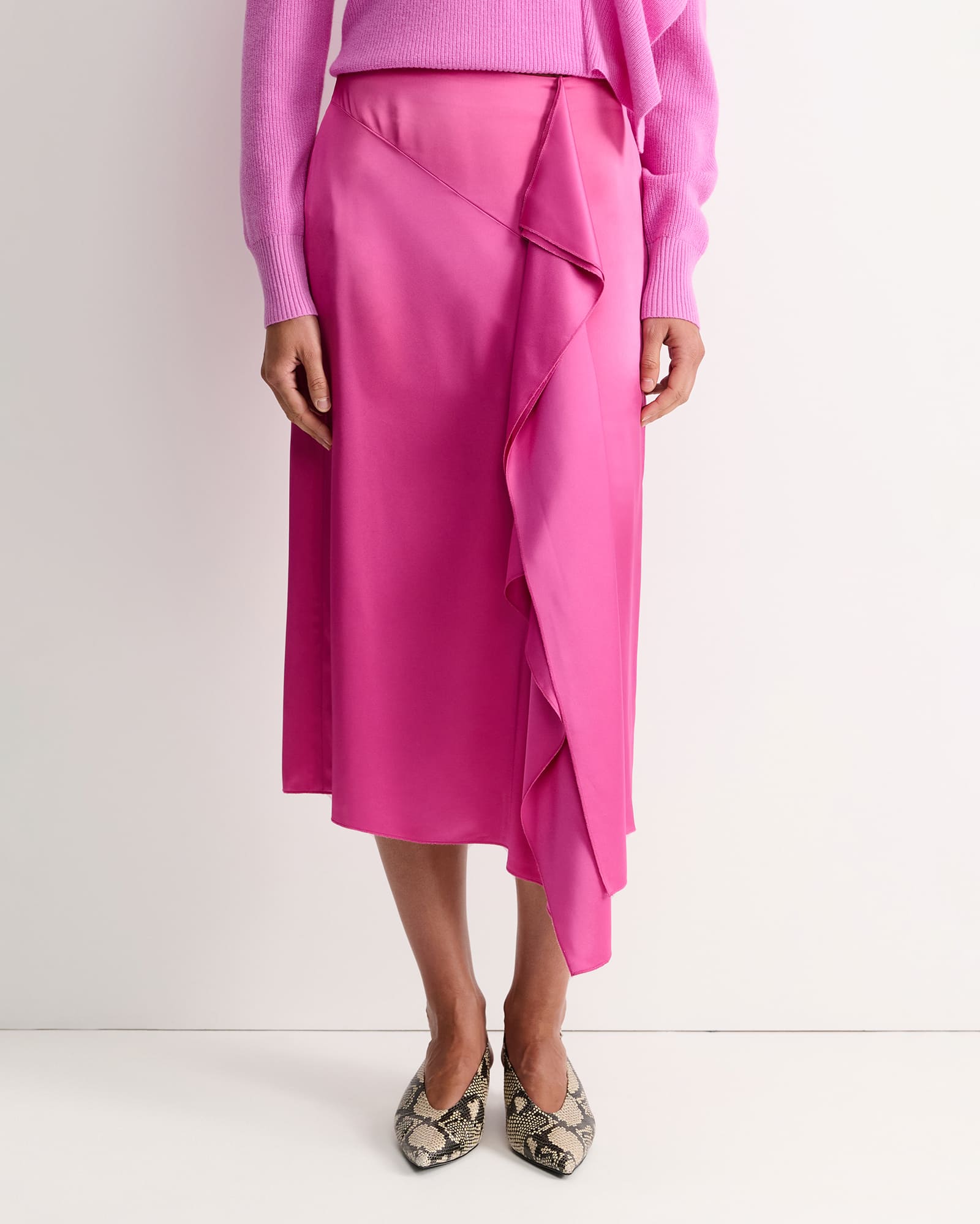 Harlow Sateen Ruffle Midi Skirt