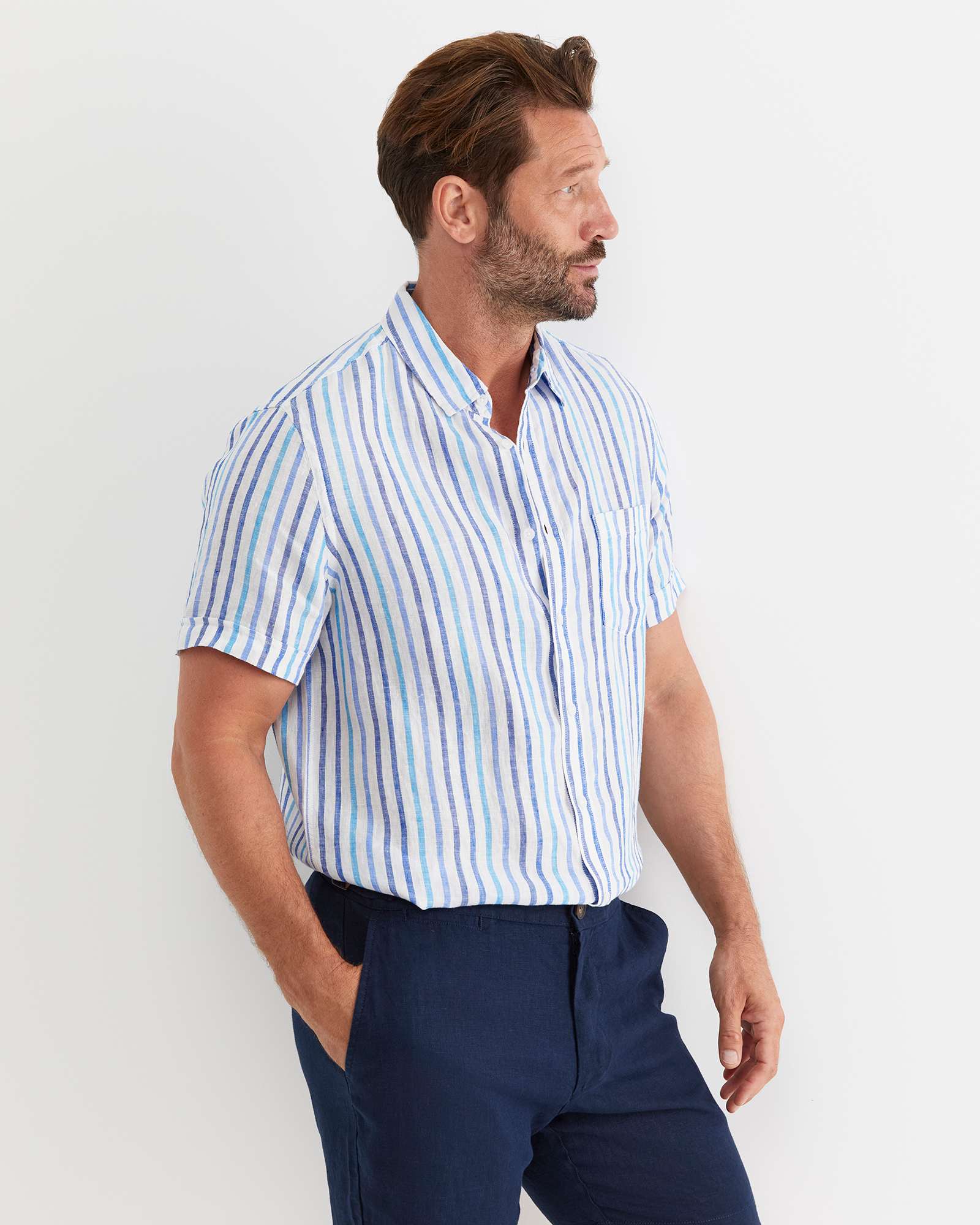 Fenton Short Sleeve Stripe Linen Shirt