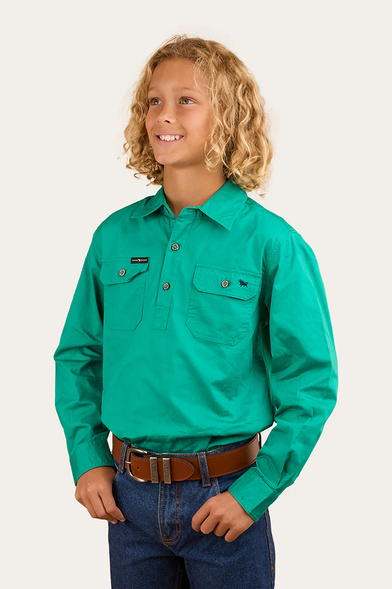 Ord River Kids Half Button Work Shirt - Green