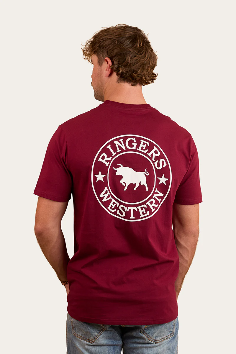 Signature Bull Mens Classic T-Shirt - Burgundy/White