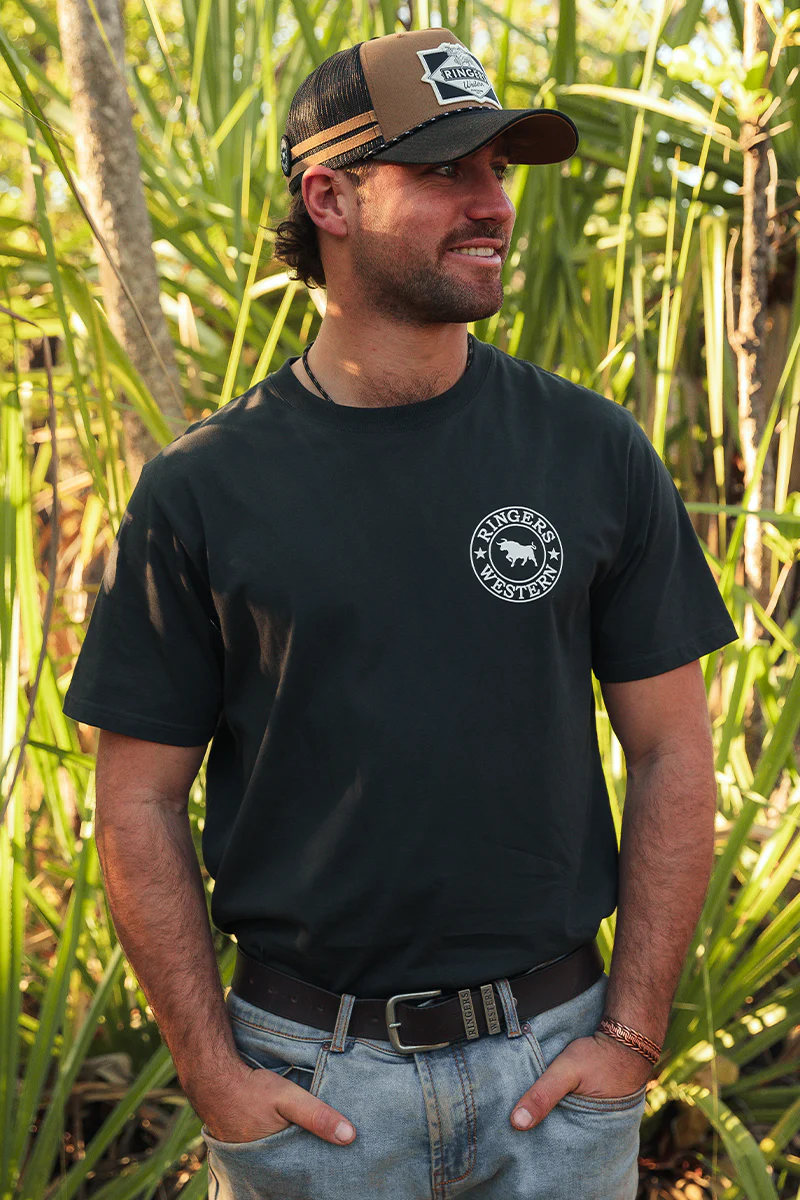 Signature Bull Mens Loose Fit T-Shirt - Charcoal / White