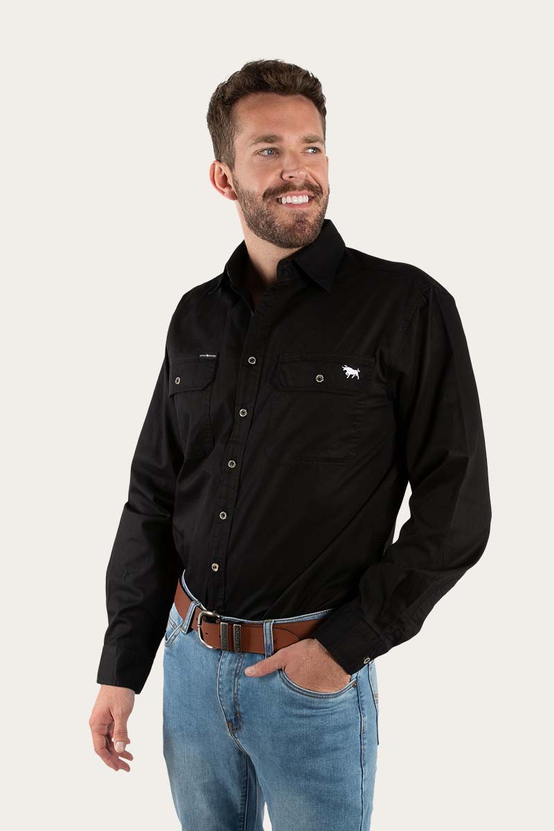 King River Mens Full Button Work Shirt - Black