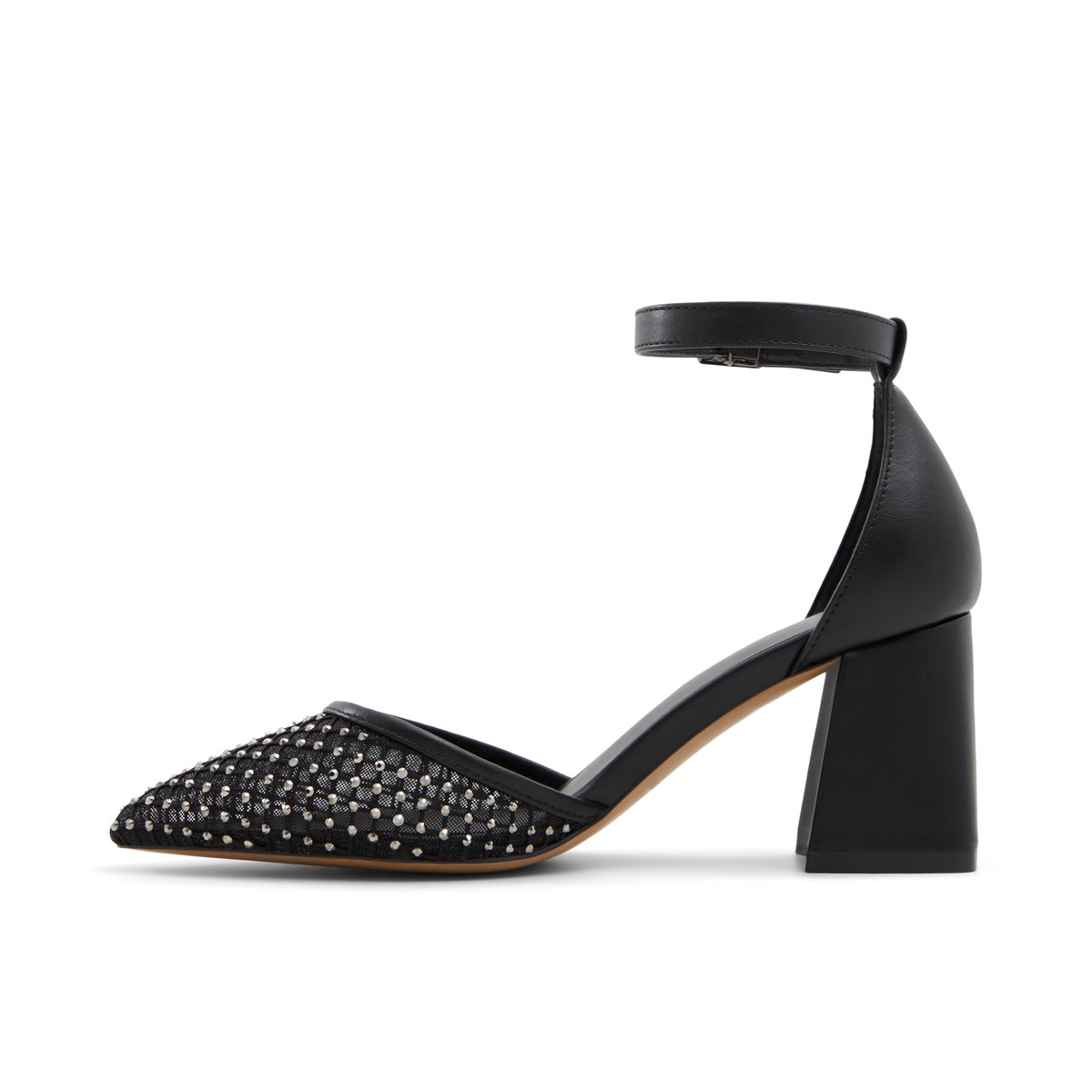 Daliaa Black Textile Mesh Glitter Women's Kitten heels